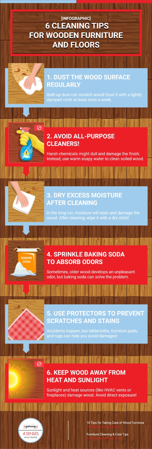 4 Senses House Cleaning - [Infographic] 6 Cleaning Tips For Wooden Furniture And Floors